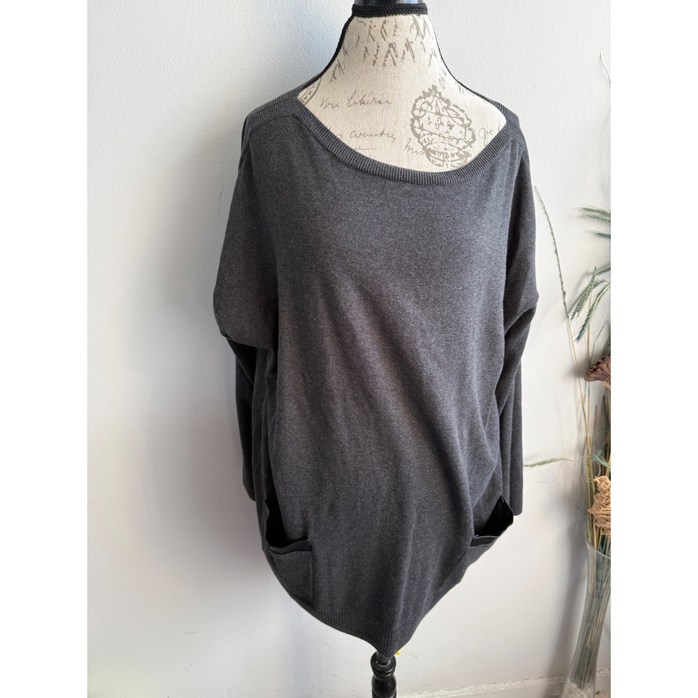 Jeanne Pierre Woman Charcoal Gray Cotton Tunic‎ Sweater dress Faux Leather Trim